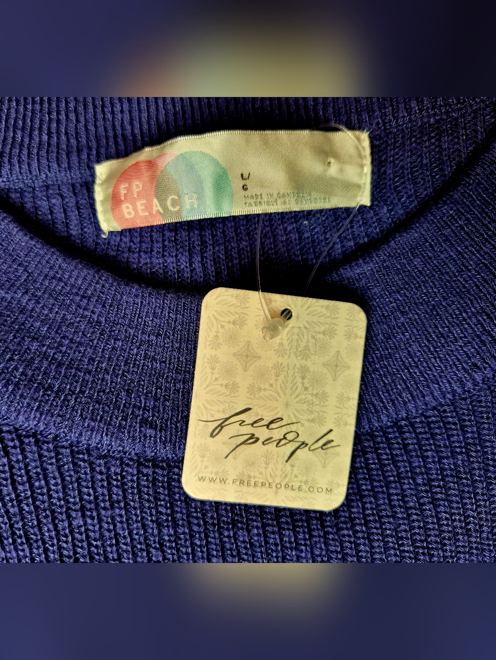 Free People Oversized Relaxed Crewneck Sweater in Navy Blue #0126 - Picture 6 of 9